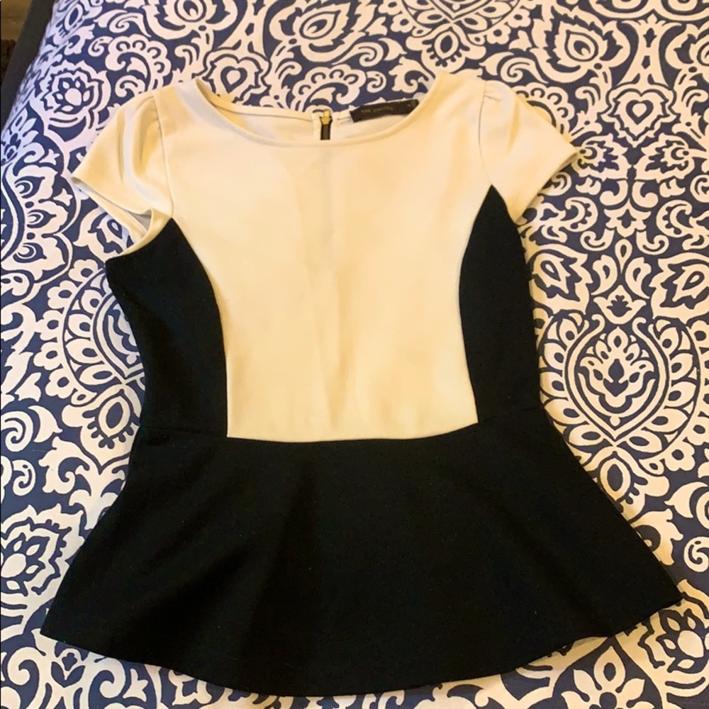 Black and Ivory Peplum Top